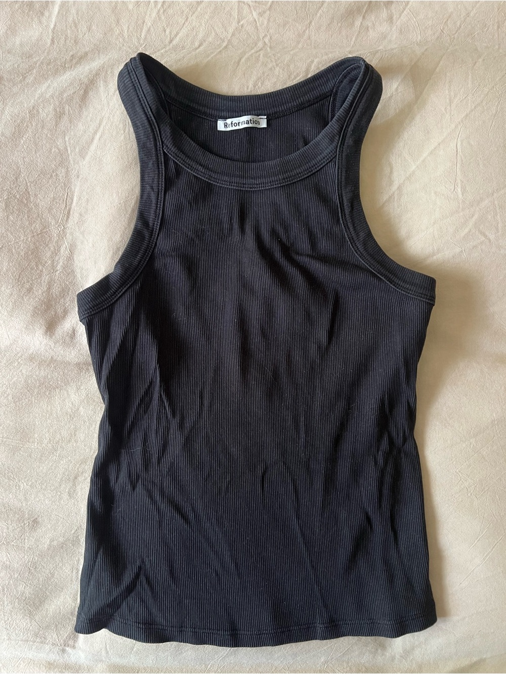 Reformation Black Ribbed Racer Tank Top